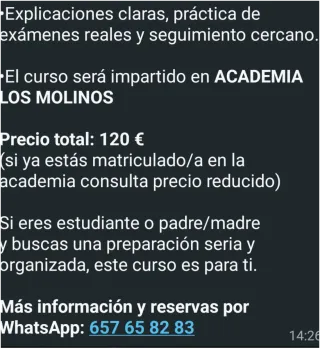 Clases intensivo de selectividad matemáticas