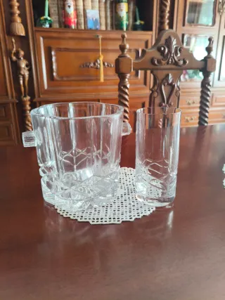 Cubitera cristal con 6 vasos tallados