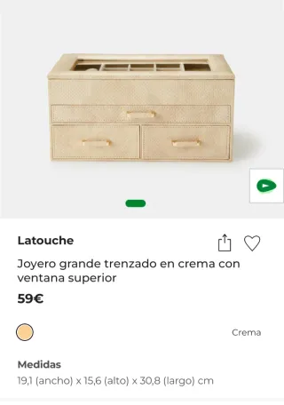 Joyero grande beige con detalles dorados