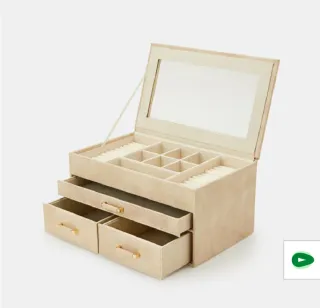 Joyero grande beige con detalles dorados