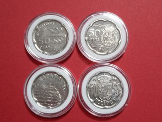 4 MONEDAS CONMEMORATIVAS DE 50 Ptas. VARIOS AÑOS