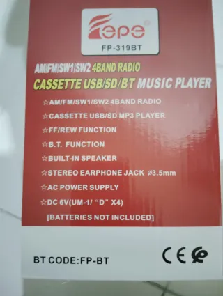 Radio Cassette MP3 USB SD Bluetoth A PILAS Y A LUZ