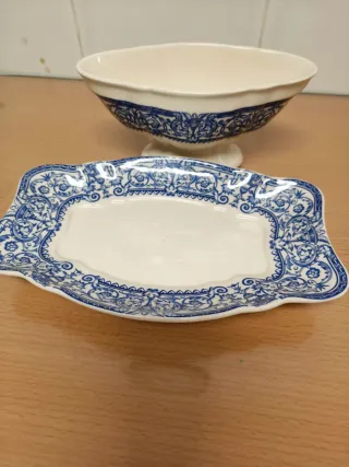 La Cartuja de Sevilla - Plato y Bol Azul Salsera