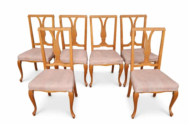 6 Sillas Antiguas Madera y Tela