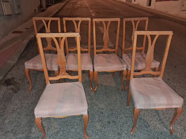 6 Sillas Antiguas Madera y Tela