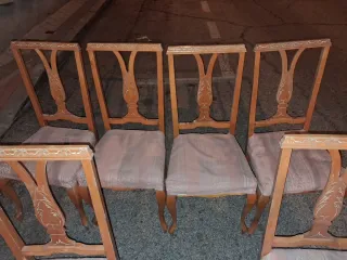 6 Sillas Antiguas Madera y Tela