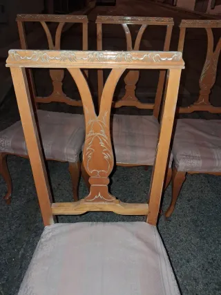 6 Sillas Antiguas Madera y Tela