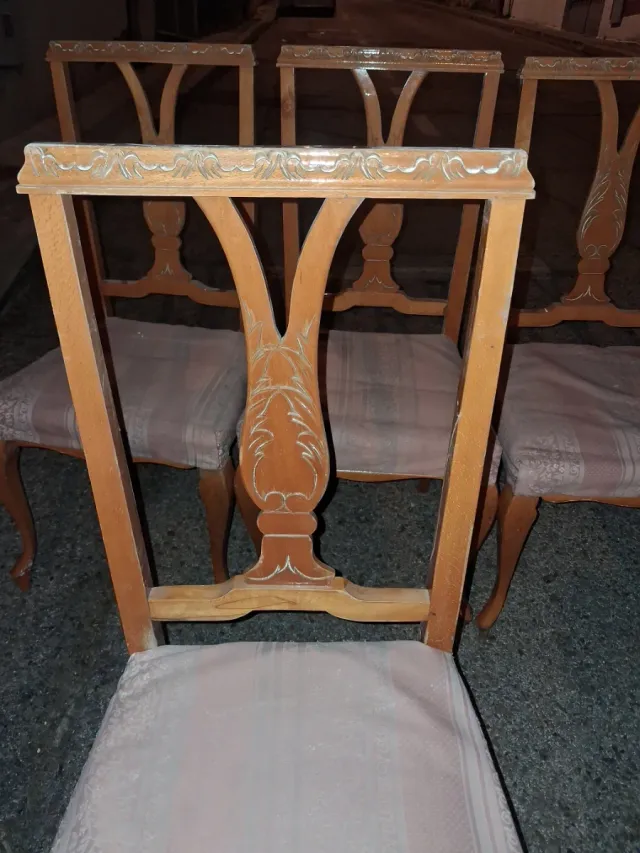 6 Sillas Antiguas Madera y Tela