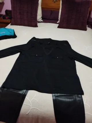 Conjunto Cortefiel Pantalón Polipiel Negro