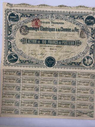 Acción 100 Francos Tramways Electriques