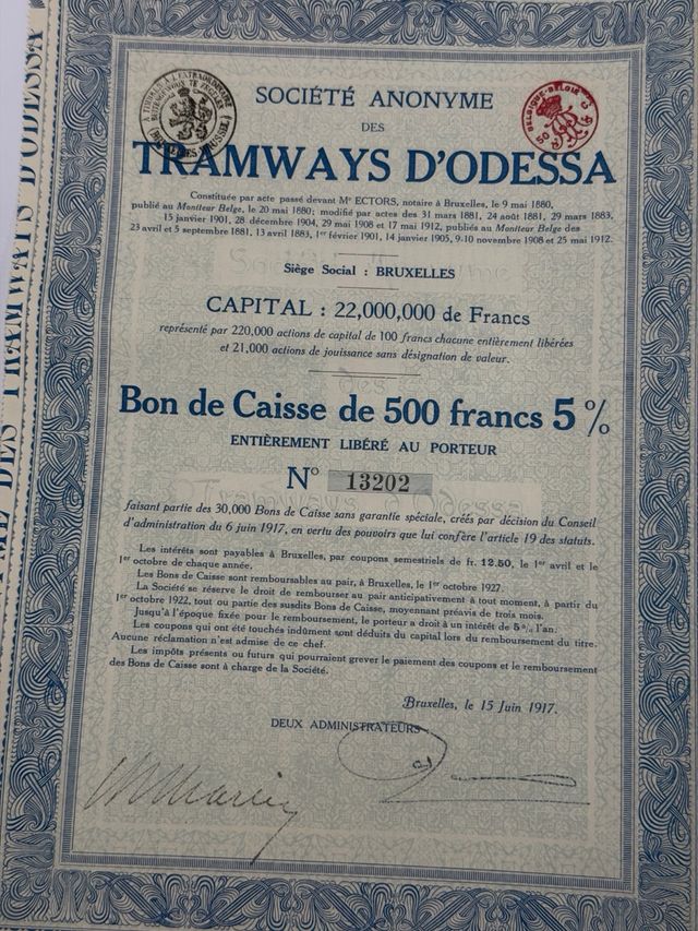 Acción 100 Francos Tramways Electriques