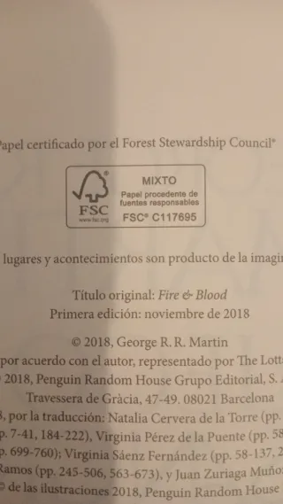 Fuego y sangre. George R R Martín. PRIMERA EDICIÓN