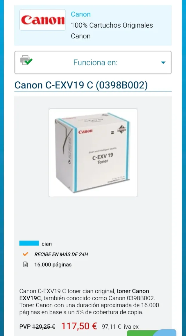 Cartuccia Toner Canon C-EXV 19 Originale