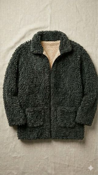 Abrigo pelo sintético gris y beige