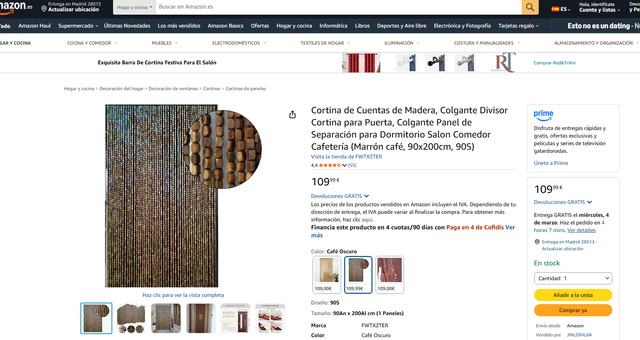 Cortina de cuentas de madera