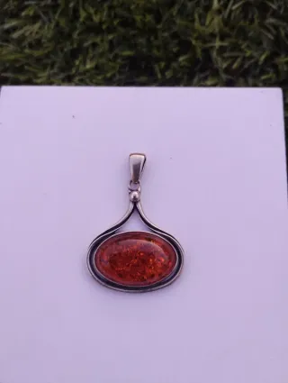 Colgante Plata Ámbar Ovalado