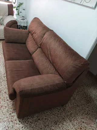 Sofá 3 y 2 plazas marrón tela