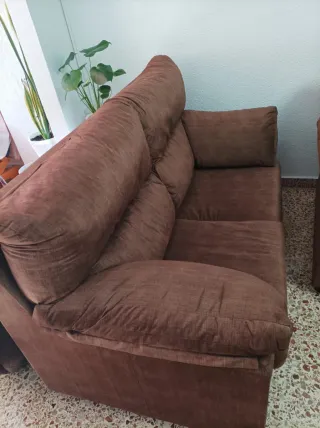 Sofá 3 y 2 plazas marrón tela