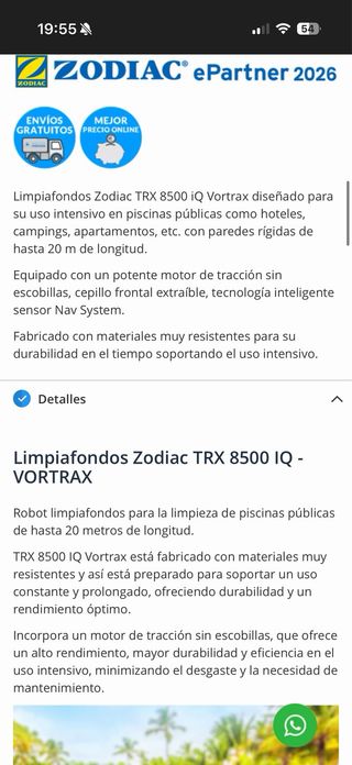 Robot Limpiafondos Zodiac Vortra Profesional