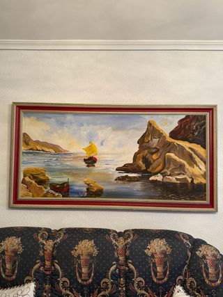 Cuadro marino velero y rocas