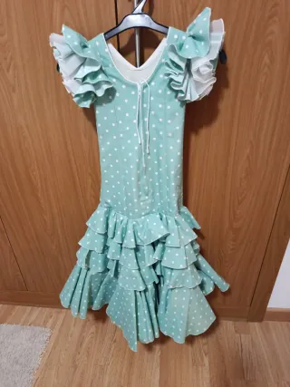 Traje de flamenca niña verde lunares talla 5-6