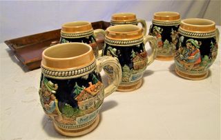 Set 6 Boccale Birra Ceramica Dipinti