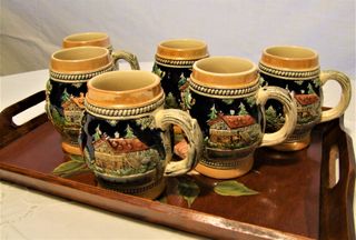 Set 6 Boccale Birra Ceramica Dipinti