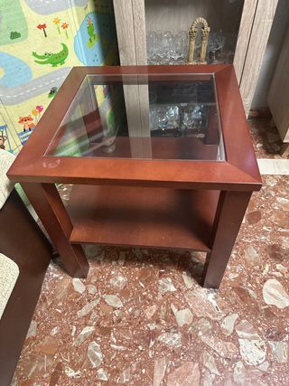 Tavolo ausiliario in legno e vetro