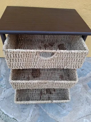 Mueble Madera y Mimbre Verduras Antiguo