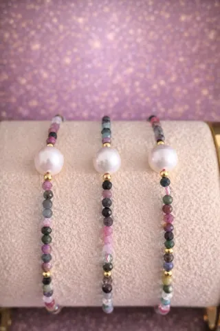 Pulsera Plata 925 Perlas y Turmalinas