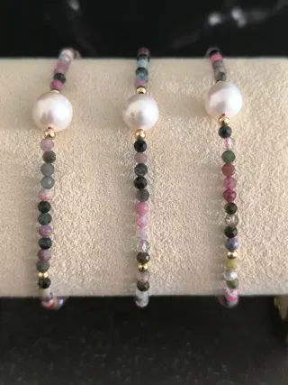Pulsera Plata 925 Perlas y Turmalinas