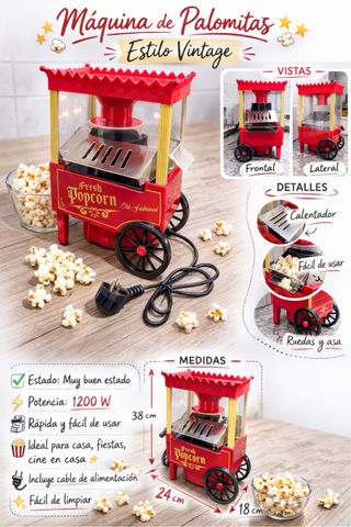 Máquina Palomitas Estilo Vintage Carrito