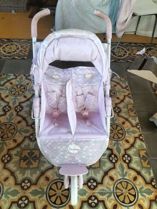 Carrito gemelar para muñecas rosa
