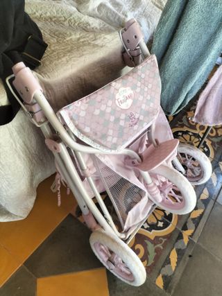 Carrito gemelar para muñecas rosa