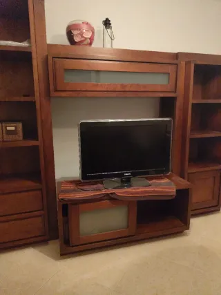 Mueble Estantería Madera y Cristal. Roble macizo