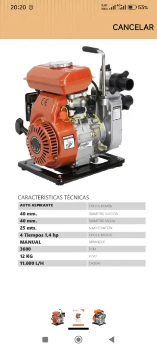 Bomba de agua gasolina