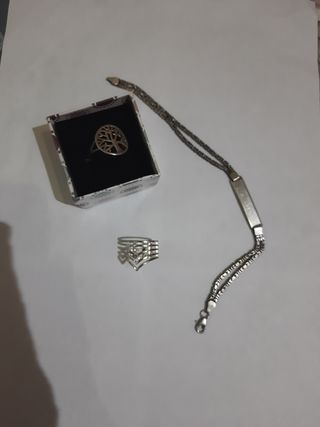 2 Anillos y Pulsera Plata Esterlina