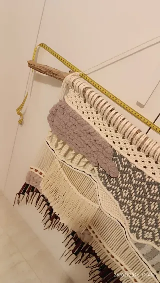 Tapiz Macramé Pared Madera Beige Marrón