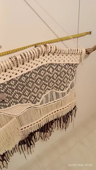 Tapiz Macramé Pared Madera Beige Marrón