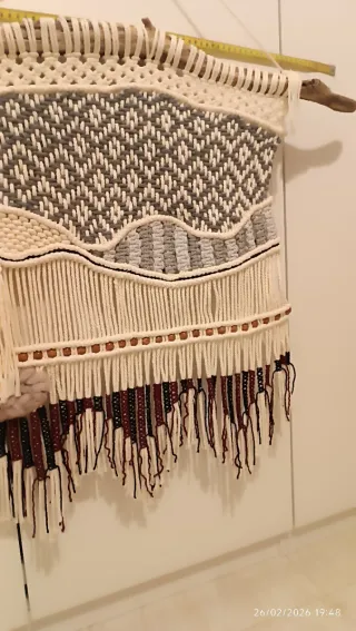 Tapiz Macramé Pared Madera Beige Marrón