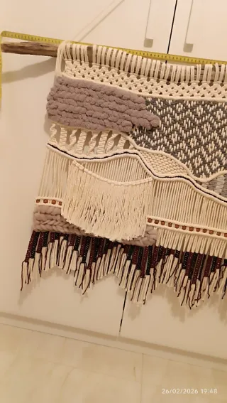 Tapiz Macramé Pared Madera Beige Marrón