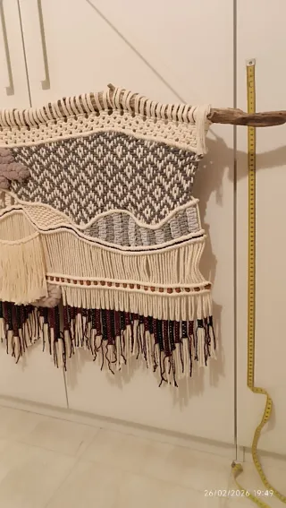 Tapiz Macramé Pared Madera Beige Marrón