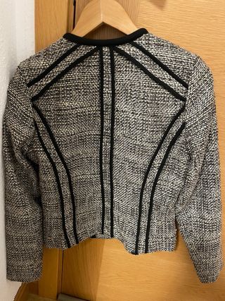 Chaqueta H&M Mujer Tweed Cremallera Negra Gris