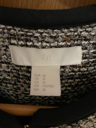 Chaqueta H&M Mujer Tweed Cremallera Negra Gris