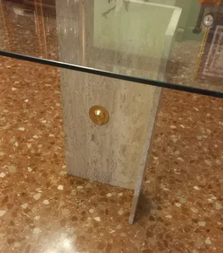 Mesa cristal templado patas mármol 170x90cm