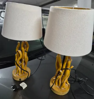 2 Lámparas de Mesa Madera y Tela