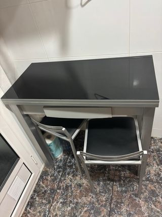 Mesa Cocina Negra con 2 Taburetes