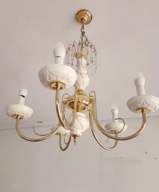 Lámpara colgante vintage cerámica, cristal y metal