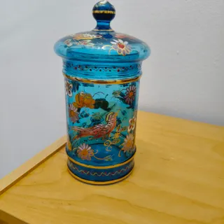 Bombonera de cristal azul y oro