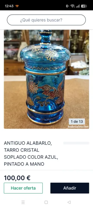 Bombonera de cristal azul y oro